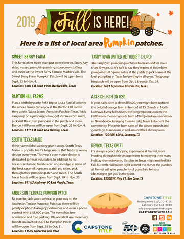 Handout for List of Pumpkin Patches